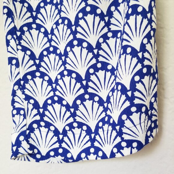 Boden Shells Print Crinkle Tapered Trousers Pants 8 Blue White Pull On Beach $98 - Picture 15 of 16